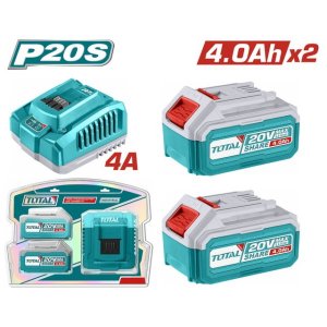 TOTAL აკუმულატორი 2ც+დამტენი 20ვ, 4ა/ს TFBCPK1424